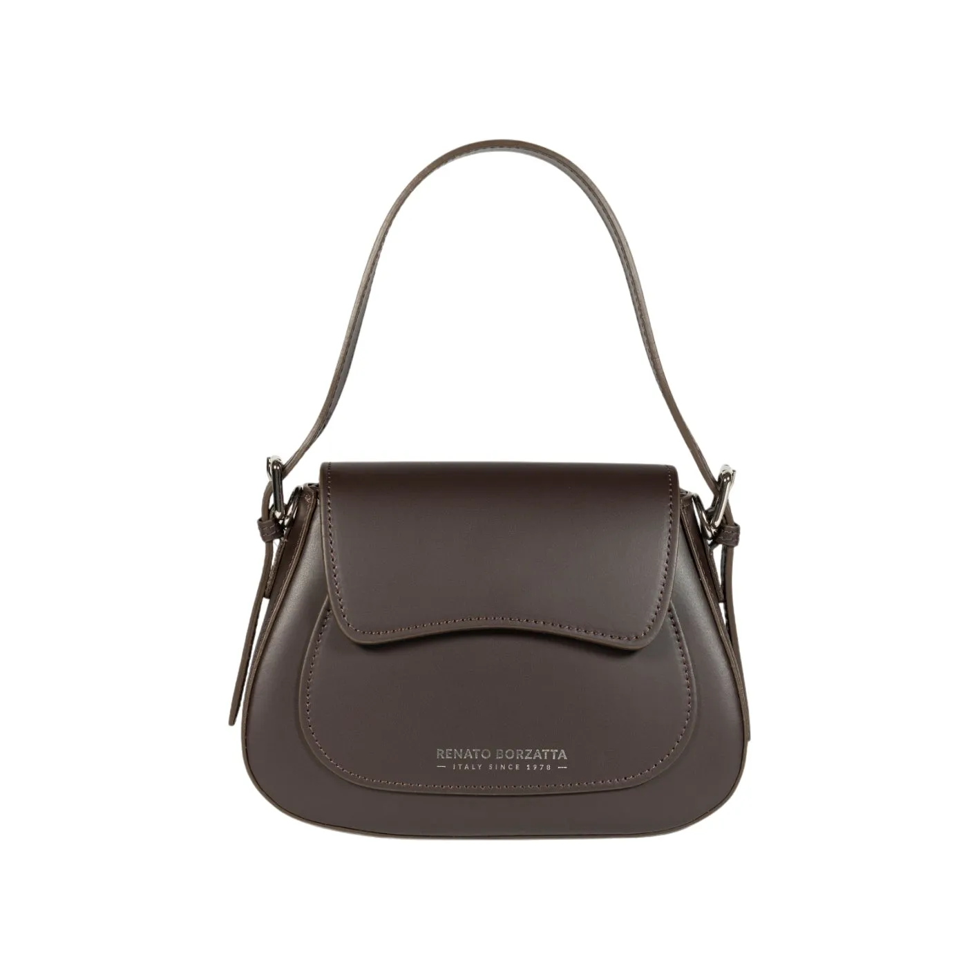 Renato Borzatta EMMA leather Shoulder Bag with Flap Dark Brown