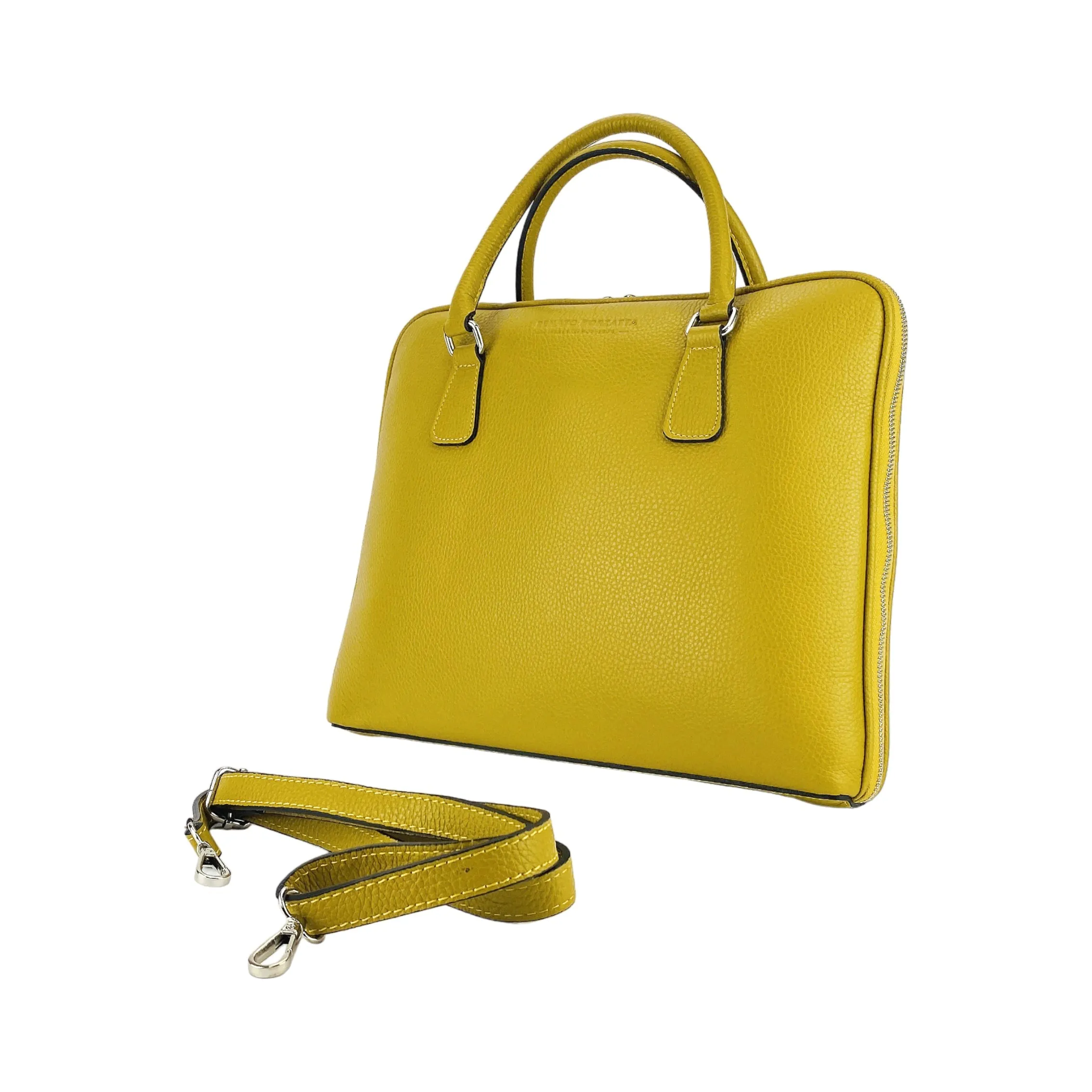 Renato Borzatta Leather Business Briefcase Mustard Yellow