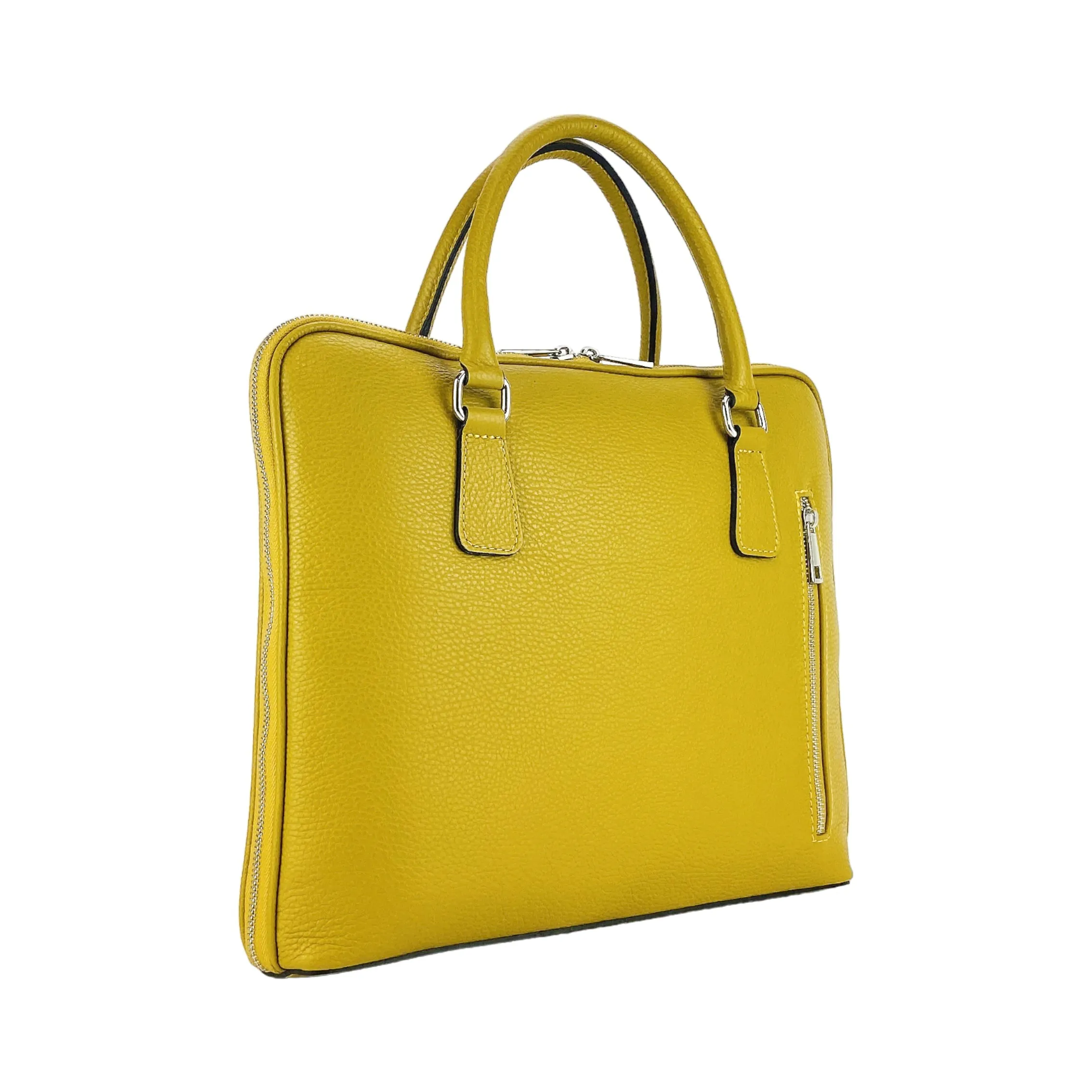 Renato Borzatta Leather Business Briefcase Mustard Yellow