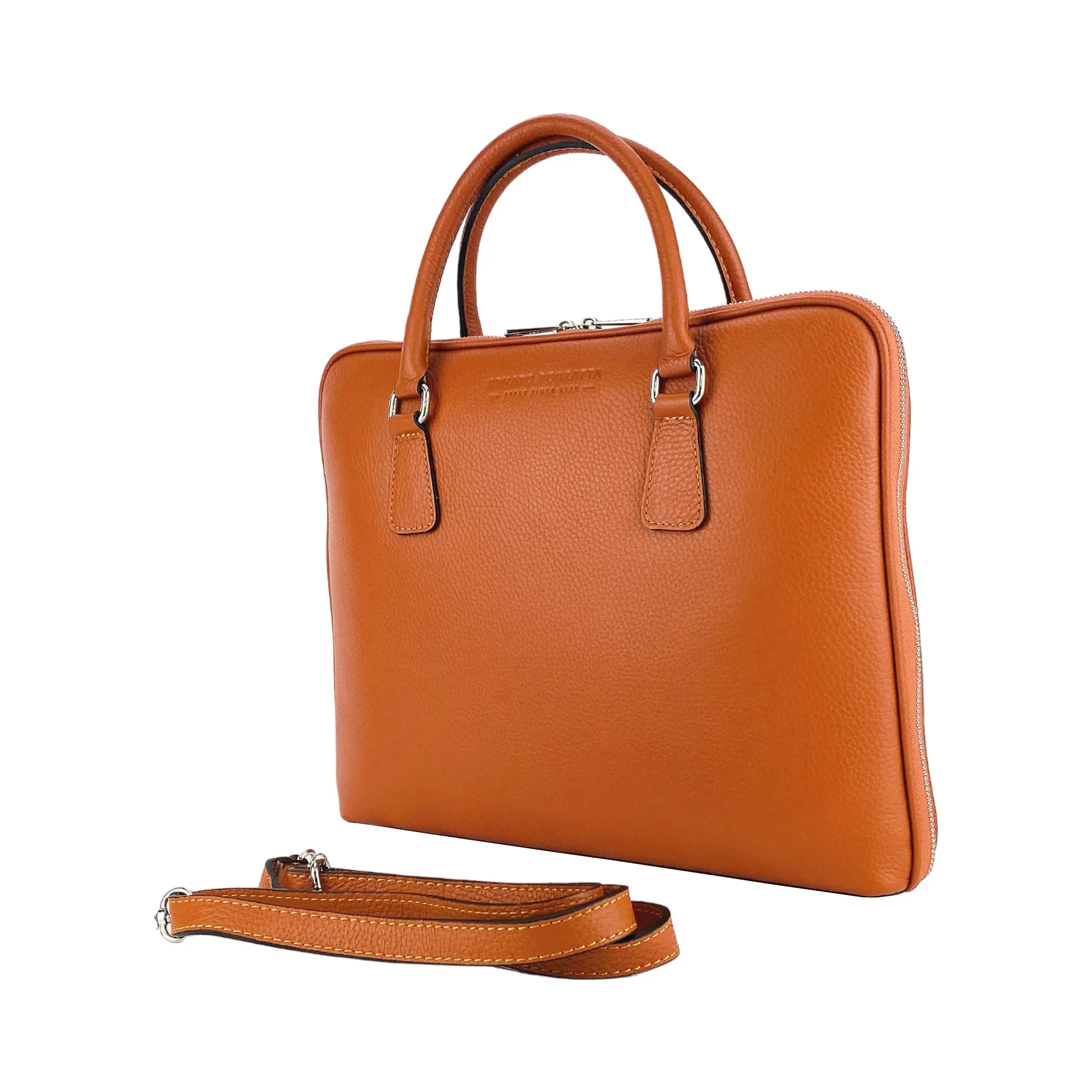 Renato Borzatta Leather Business Briefcase Orange