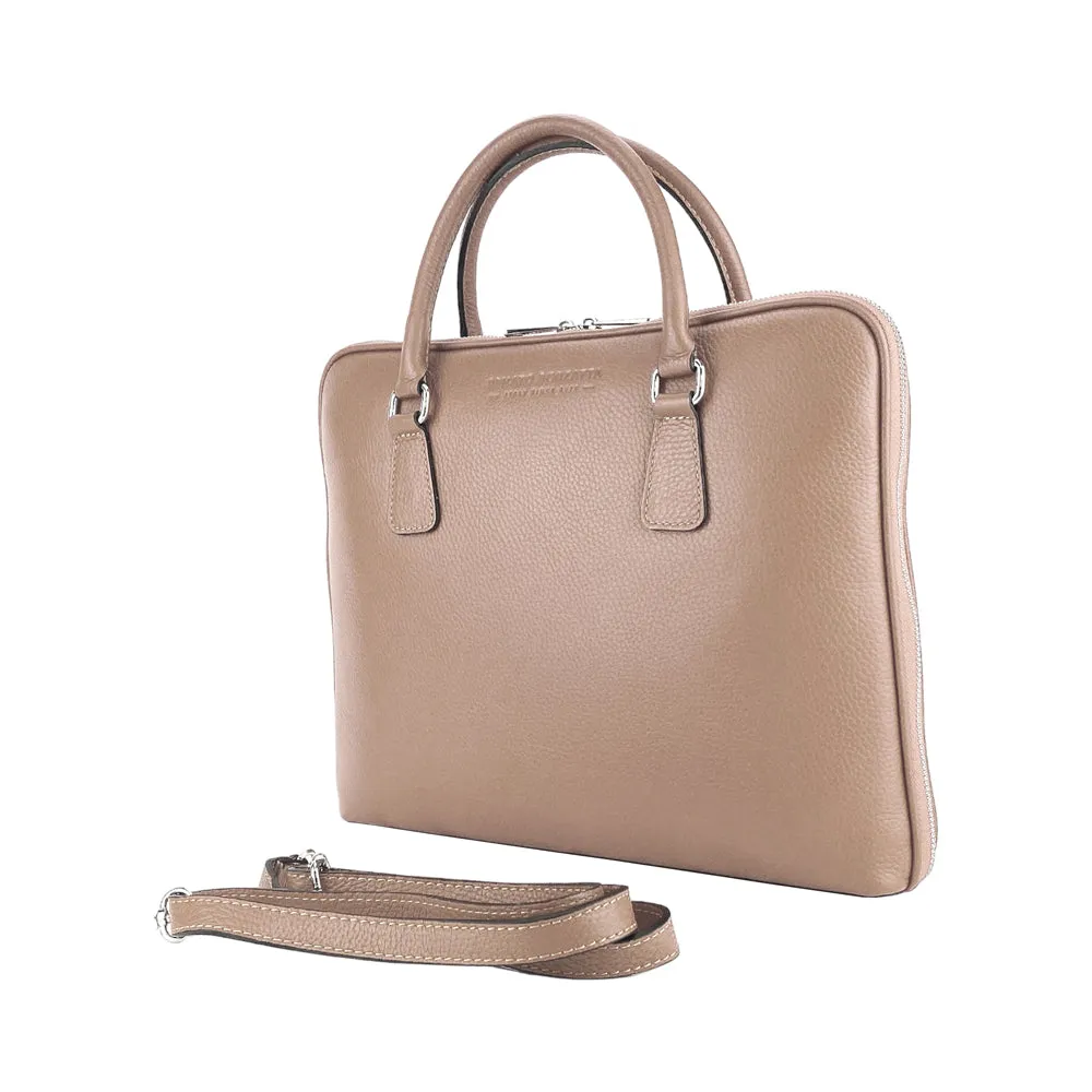 Renato Borzatta Leather Business Briefcase Taupe