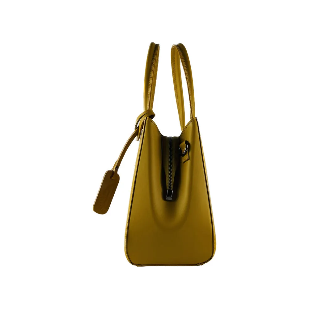 Renato Borzatta Leather Double Strap Shoulder Bag Mustard Yellow