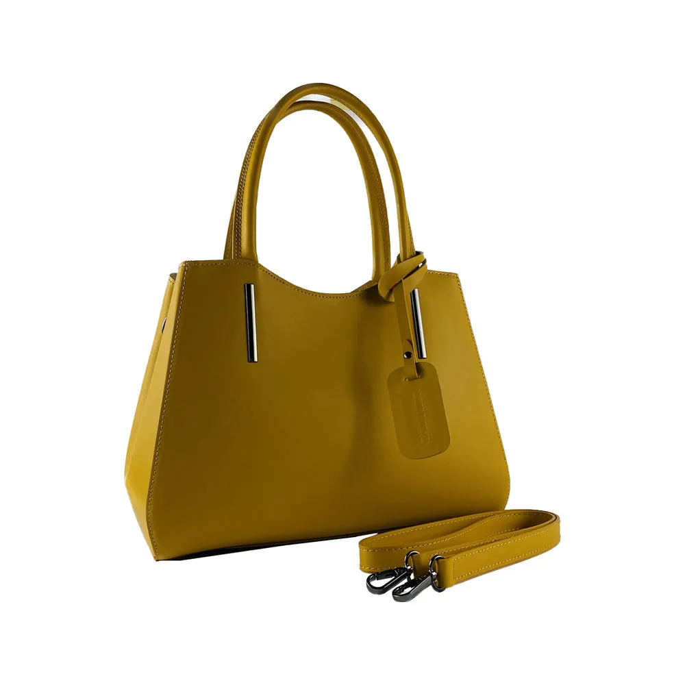 Renato Borzatta Leather Double Strap Shoulder Bag Mustard Yellow