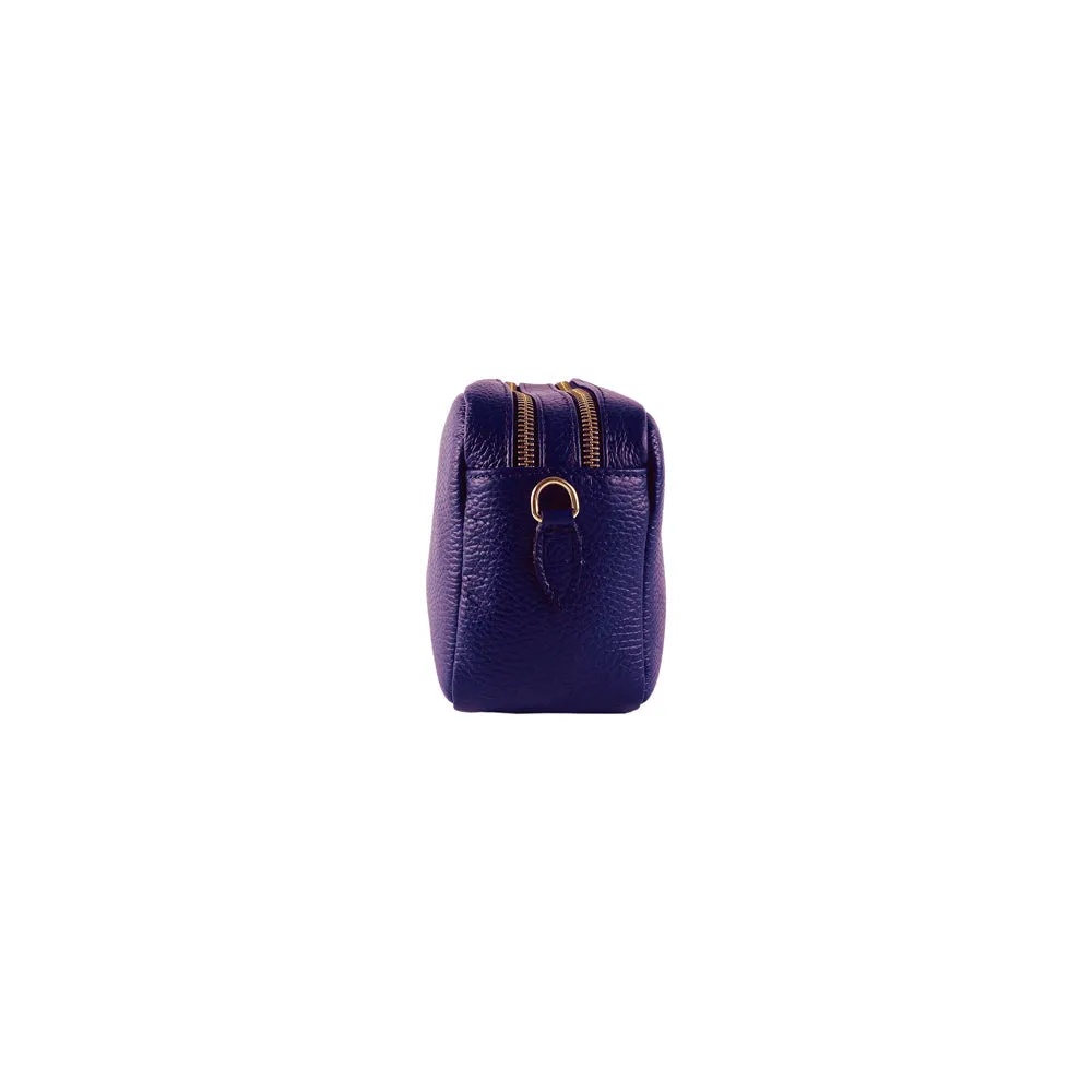 Renato Borzatta Leather Double Zip Camera Shoulder Crossbody Bag Purple