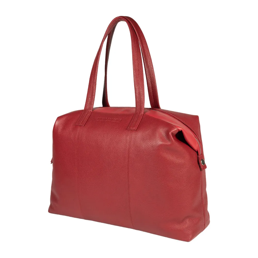 Renato Borzatta Leather Expandable Shopping Bag Red