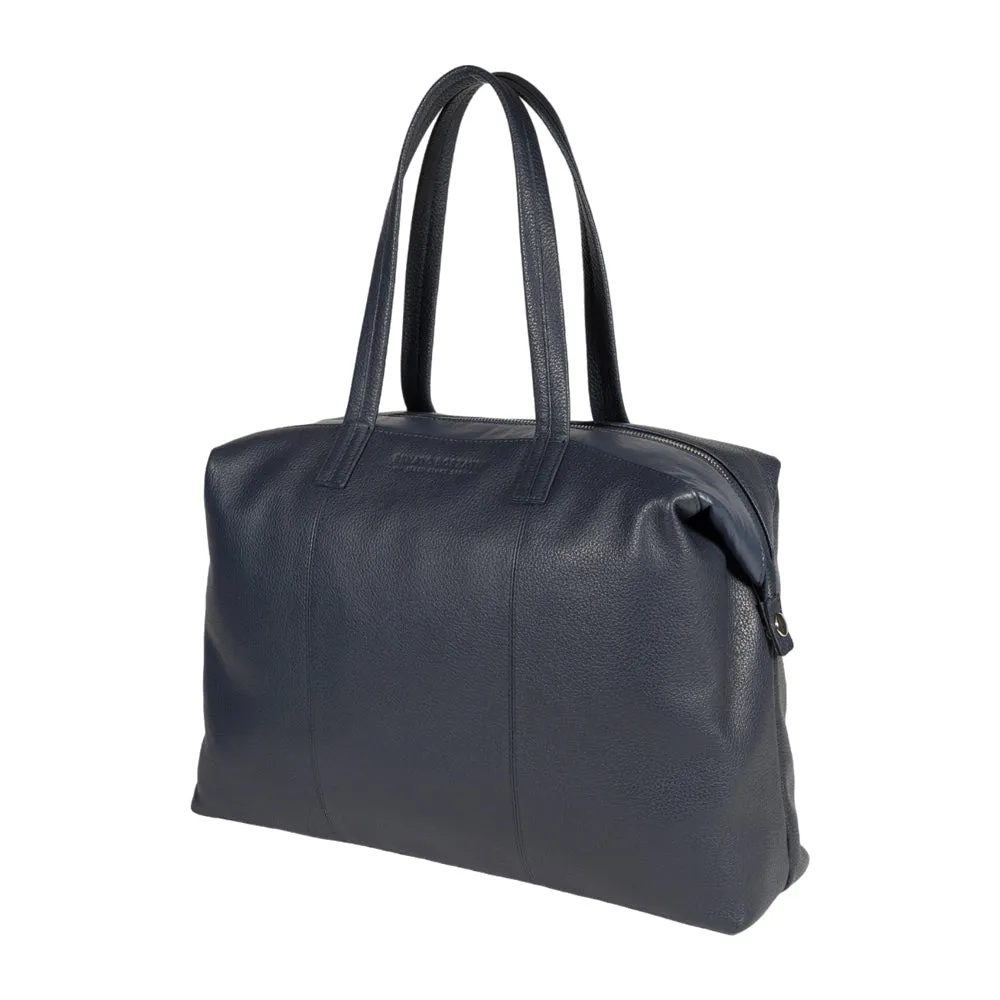 Renato Borzatta Leather Expandable Travel Bag Navy Blue