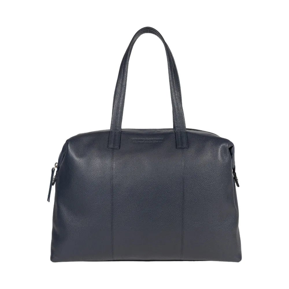 Renato Borzatta Leather Expandable Travel Bag Navy Blue