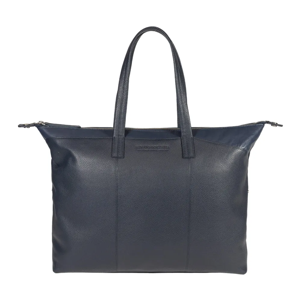 Renato Borzatta Leather Expandable Travel Bag Navy Blue