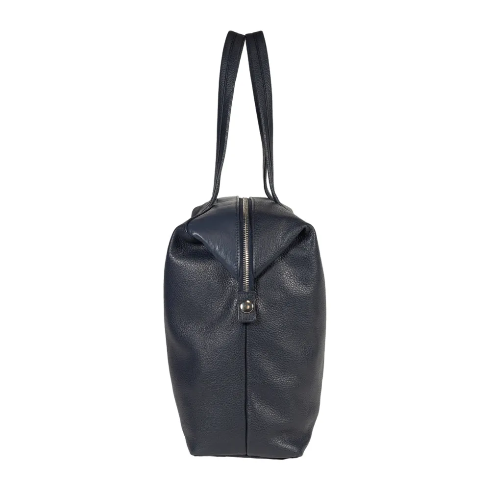 Renato Borzatta Leather Expandable Travel Bag Navy Blue