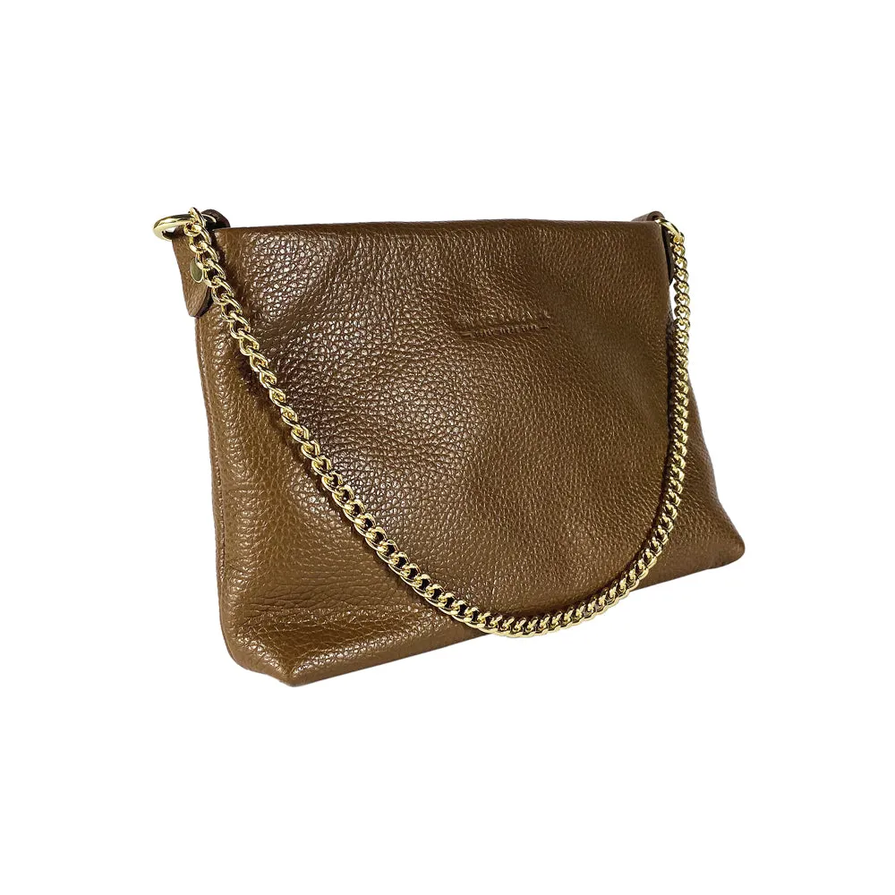 Renato Borzatta Leather Flat Clutch Chain Shoulder Bag Caramel Brown