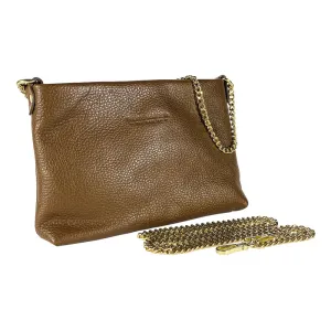 Renato Borzatta Leather Flat Clutch Chain Shoulder Bag Caramel Brown