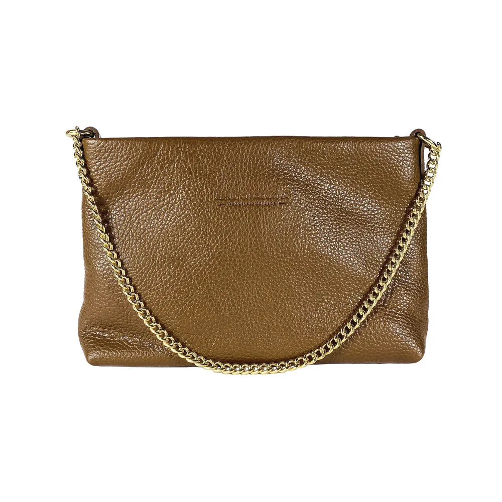 Renato Borzatta Leather Flat Clutch Chain Shoulder Bag Caramel Brown