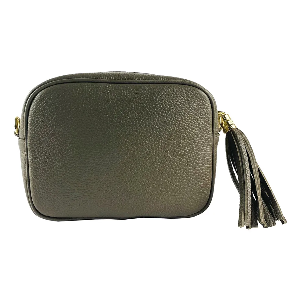 Renato Borzatta leather shoulder crossbody camera bag taupe