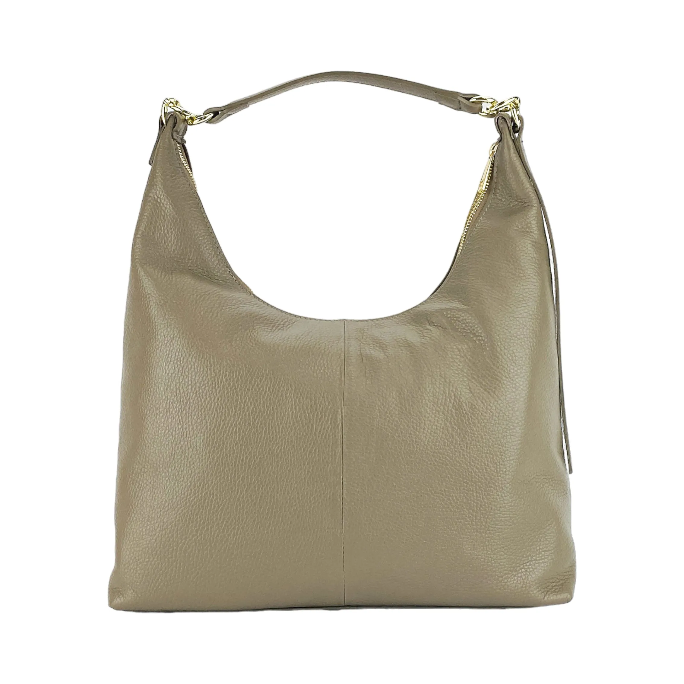 Renato Borzatta Leather Shoulder Hobo Bag Taupe Beige