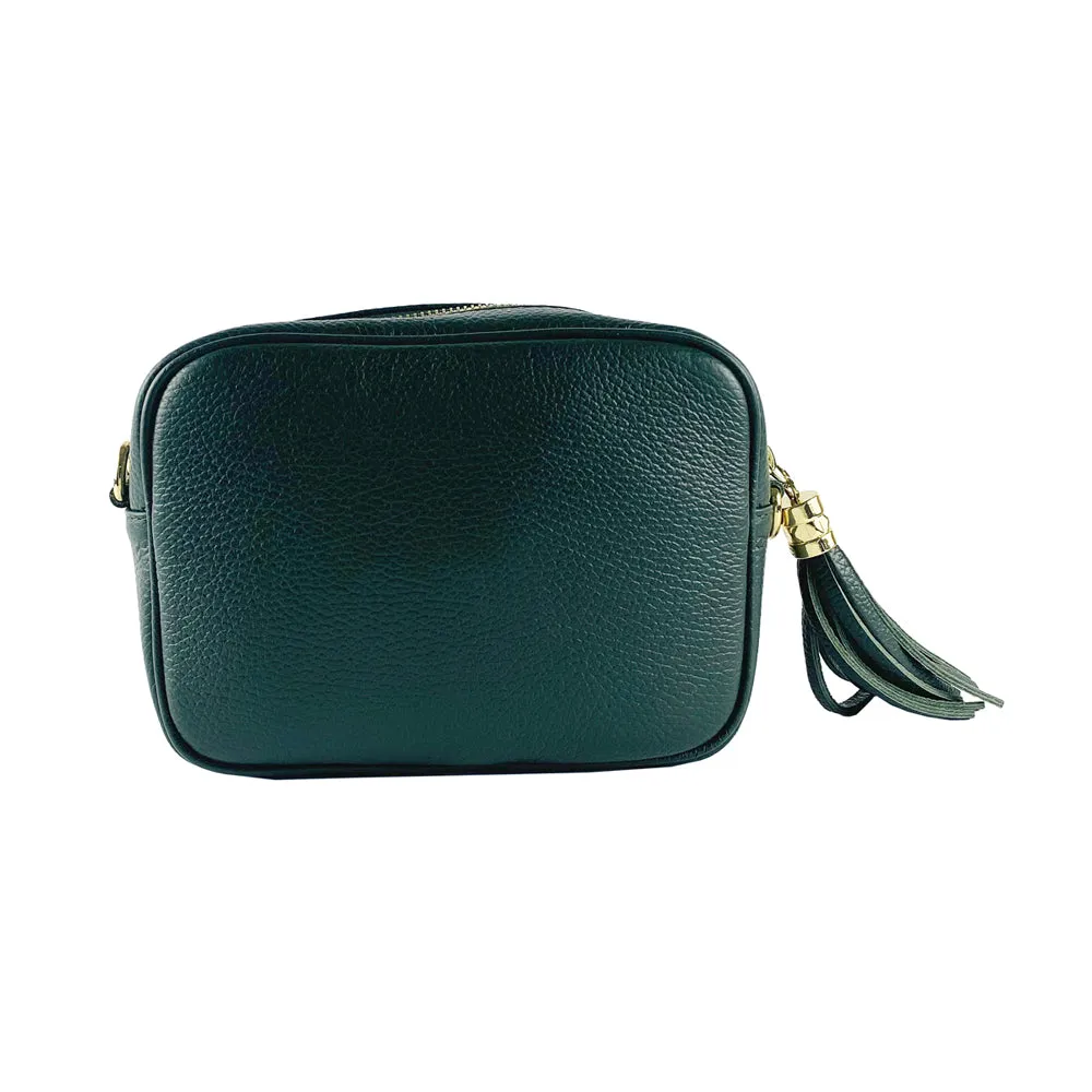 Renato Borzatta Leather Tassel Camera Shoulder Crossbody Bag Emerald Green