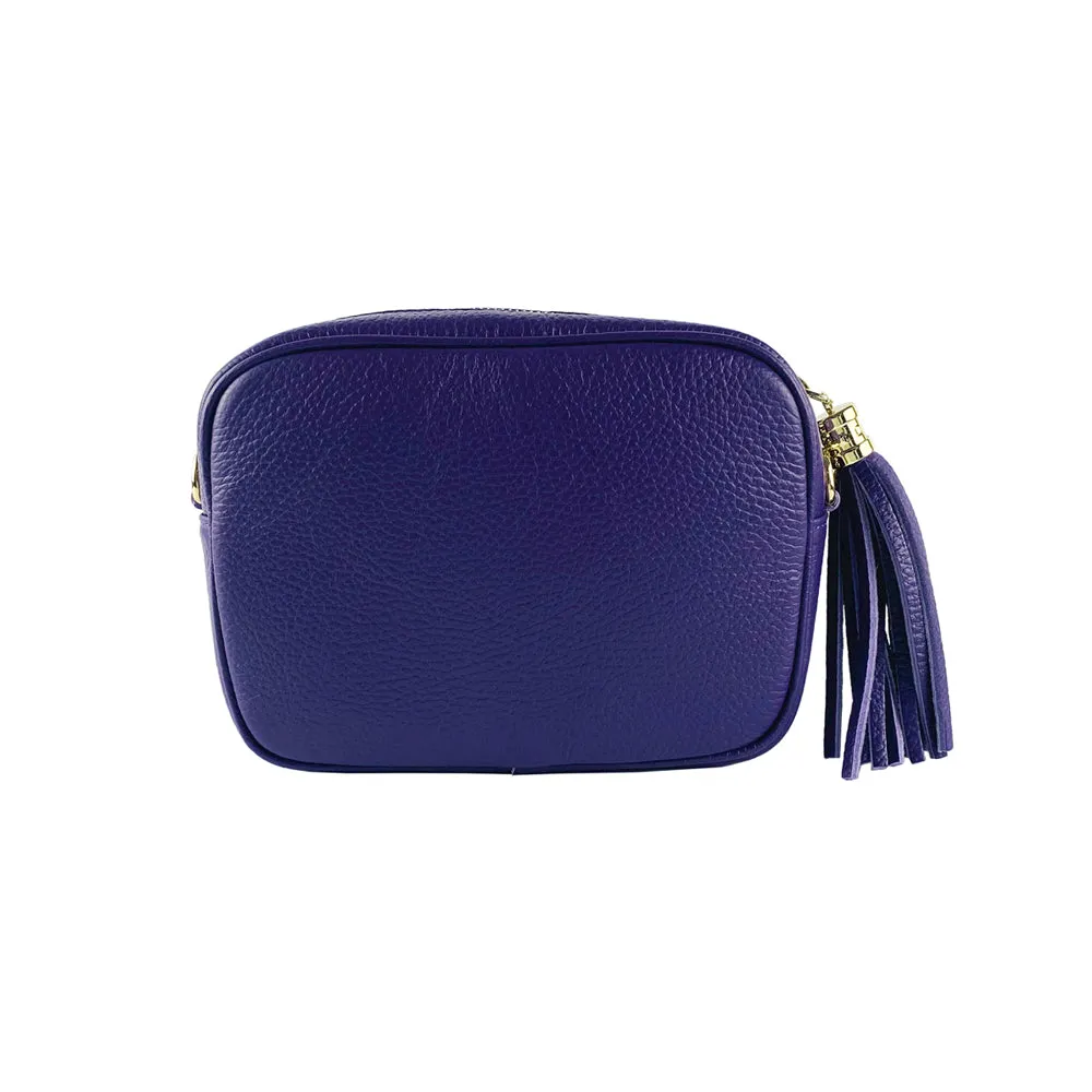 Renato Borzatta Leather Tassel Camera Shoulder Crossbody Bag Purple