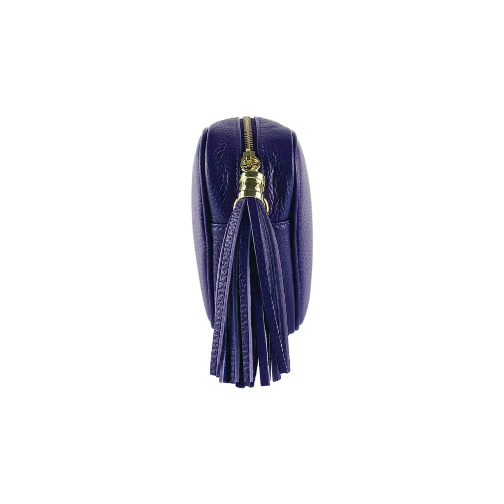 Renato Borzatta Leather Tassel Camera Shoulder Crossbody Bag Purple