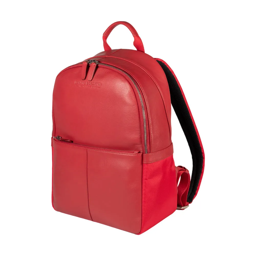 Renato Borzatta Nylon and Genuine Leather Laptop / Tablet Backpack Red
