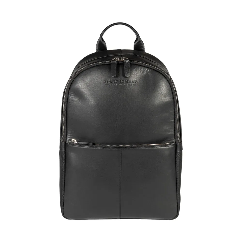 Renato Borzatta Nylon and Leather Laptop Tablet Backpack Black