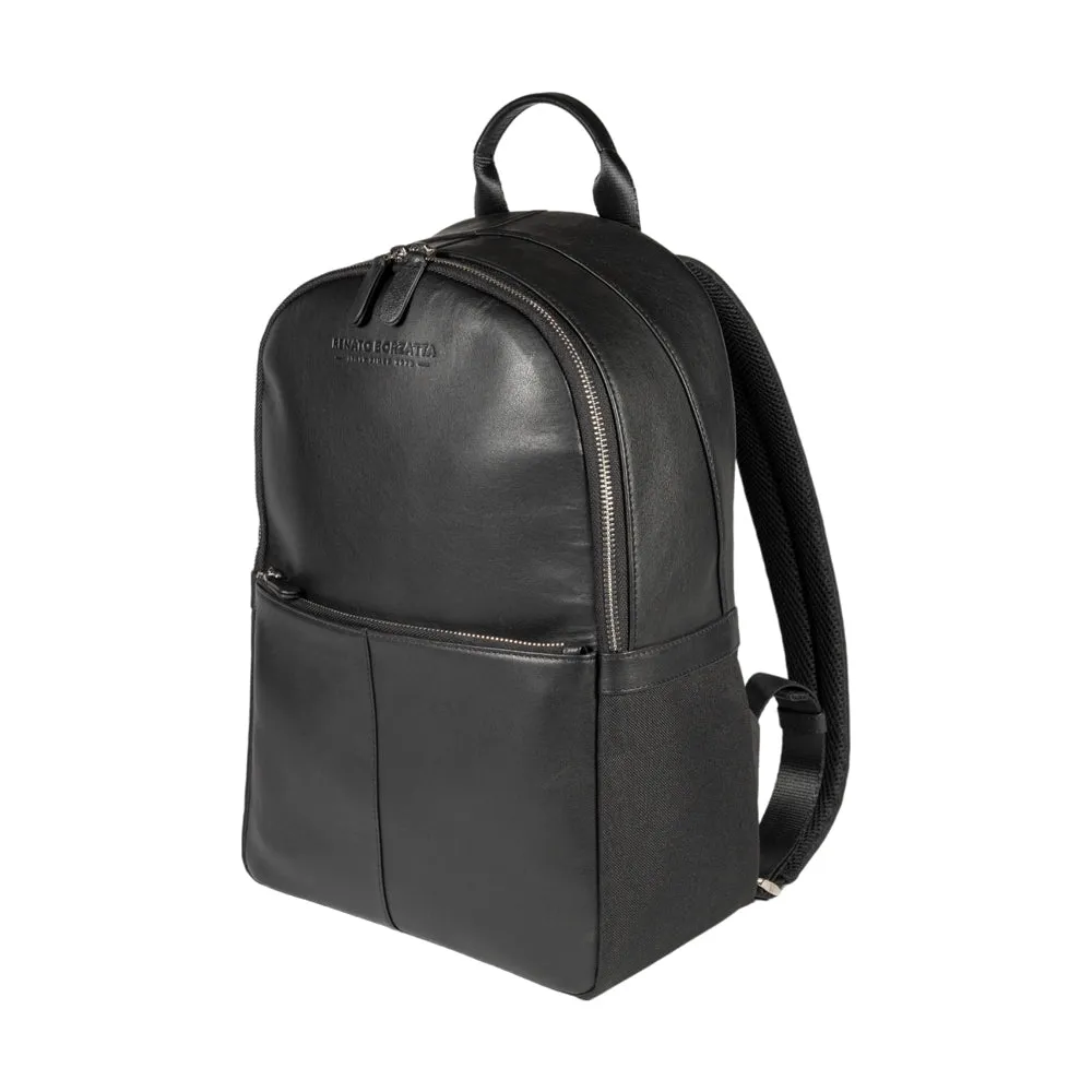 Renato Borzatta Nylon and Leather Laptop Tablet Backpack Black