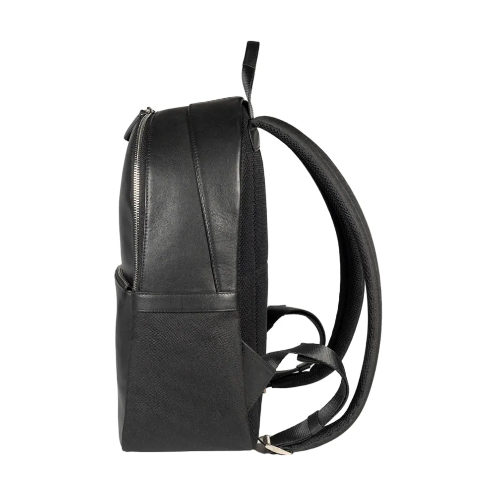 Renato Borzatta Nylon and Leather Laptop Tablet Backpack Black