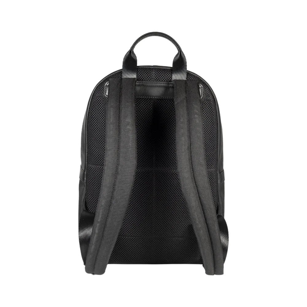 Renato Borzatta Nylon and Leather Laptop Tablet Backpack Black