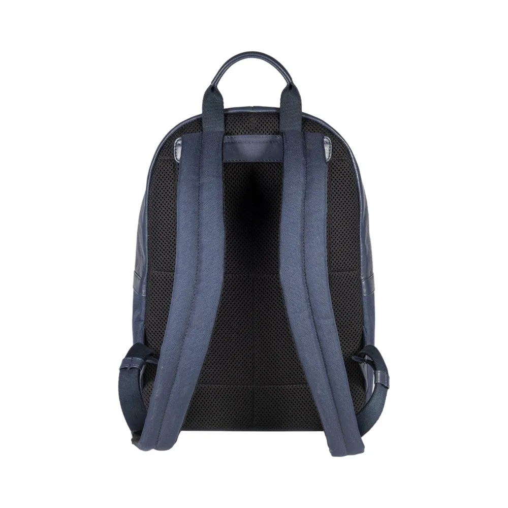 Renato Borzatta Nylon and Leather Laptop Tablet Backpack Blue