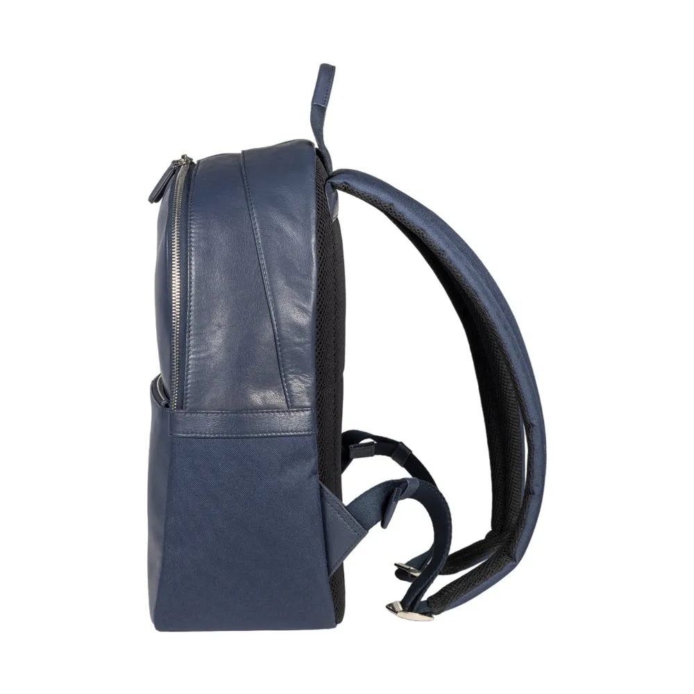Renato Borzatta Nylon and Leather Laptop Tablet Backpack Blue