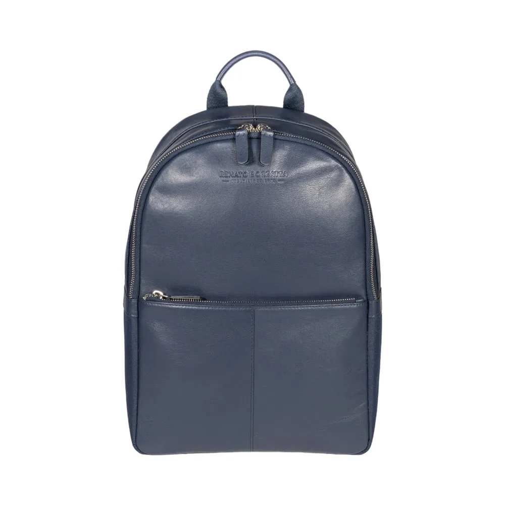 Renato Borzatta Nylon and Leather Laptop Tablet Backpack Blue