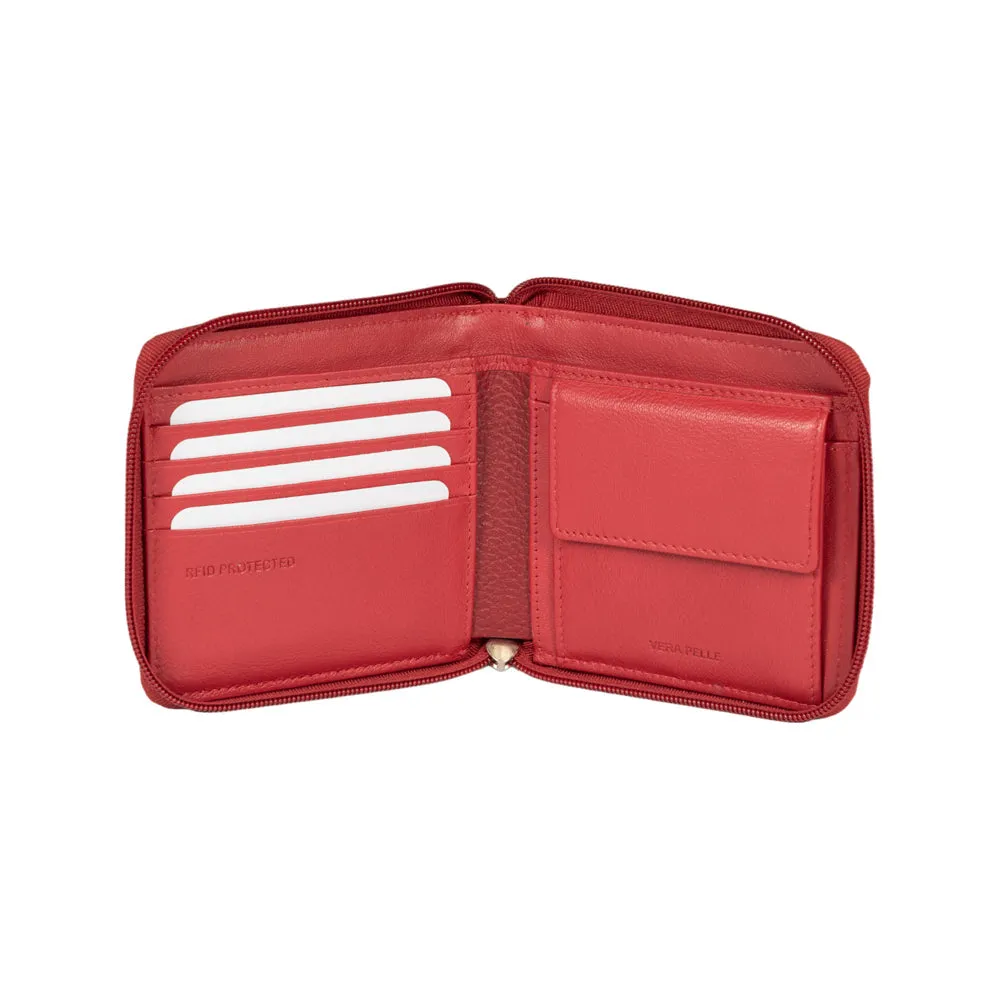 Renato Borzatta Women's Zip Around Leather Wallet Red