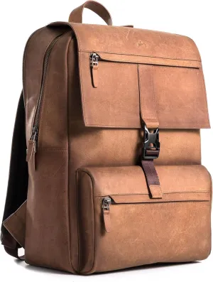 VELEZ Brown Top Grain Leather Backpack for Men and Women - 17 Inch Laptop Bag for Work - Handmade Business Bookbag With Large Capacity