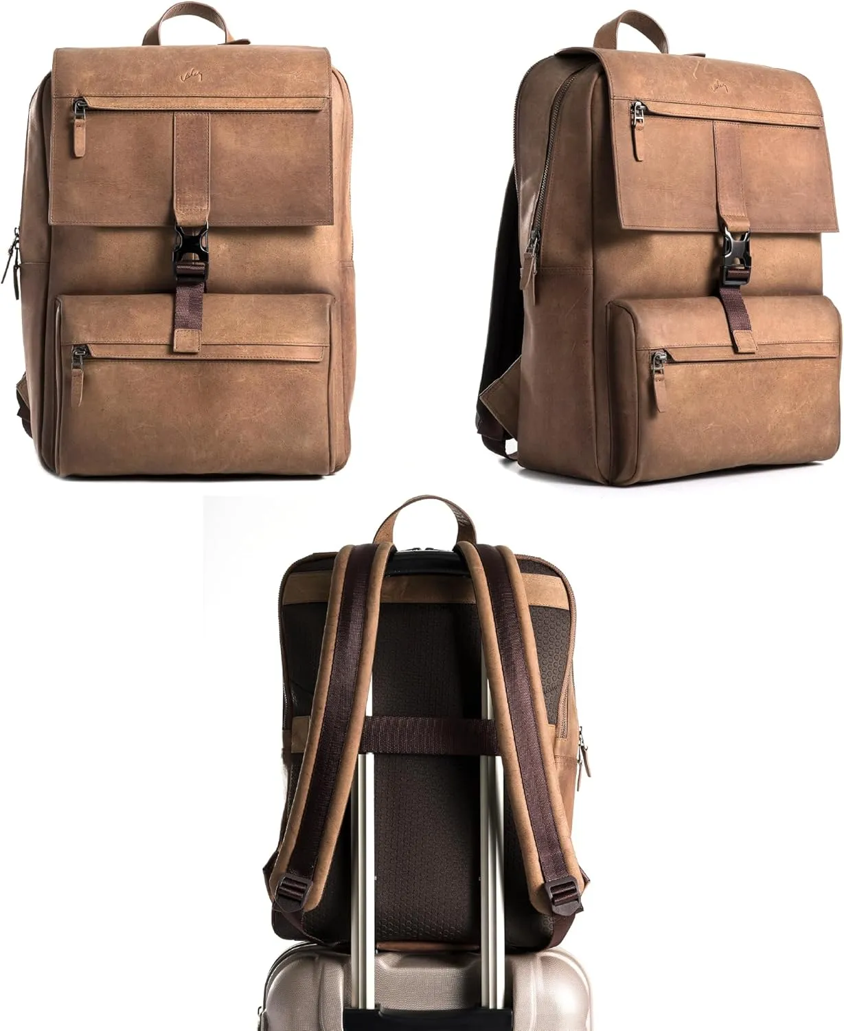 VELEZ Brown Top Grain Leather Backpack for Men and Women - 17 Inch Laptop Bag for Work - Handmade Business Bookbag With Large Capacity