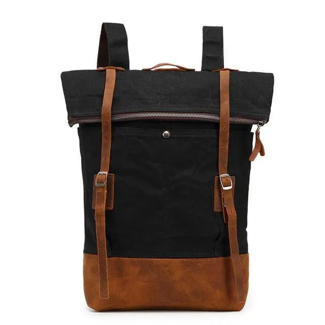 Waxed Canvas Leather Waterproof Tavel 20 to 35 Litre Backpack