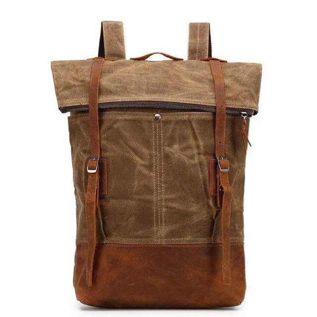 Waxed Canvas Leather Waterproof Tavel 20 to 35 Litre Backpack