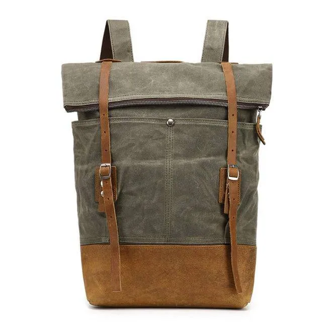 Waxed Canvas Leather Waterproof Tavel 20 to 35 Litre Backpack