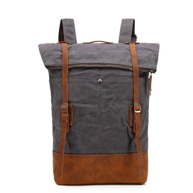 Waxed Canvas Leather Waterproof Tavel 20 to 35 Litre Backpack