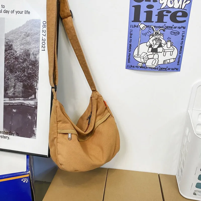 Women's & Men's Washed Canvas Fashion Trendy Large Capacity Literary Crossbody Bags