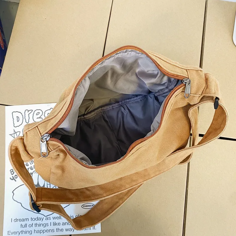 Women's & Men's Washed Canvas Fashion Trendy Large Capacity Literary Crossbody Bags