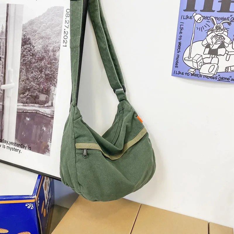 Women's & Men's Washed Canvas Fashion Trendy Large Capacity Literary Crossbody Bags